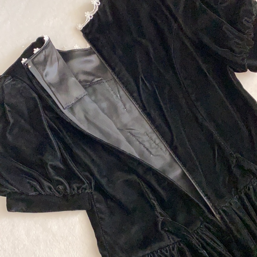 {VTG} Gunne Sax by Jessica McClintock | Velvet Lace Bib Collar Midi Dress (14) - Picture 9 of 16